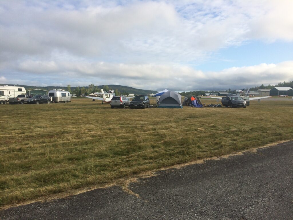 Campers and airplanes mingle at the Greenvile, Maine Airport 3B1 for the annual seaplane splash in 5-8 Sep 2019.